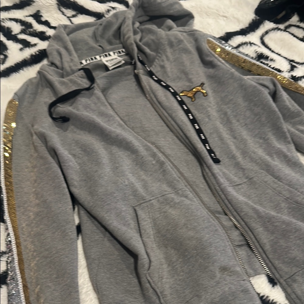 Gray Hoodie with Gold Sequin Accents